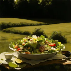 Delicious gourmet salad with fresh vegetables and herbs.