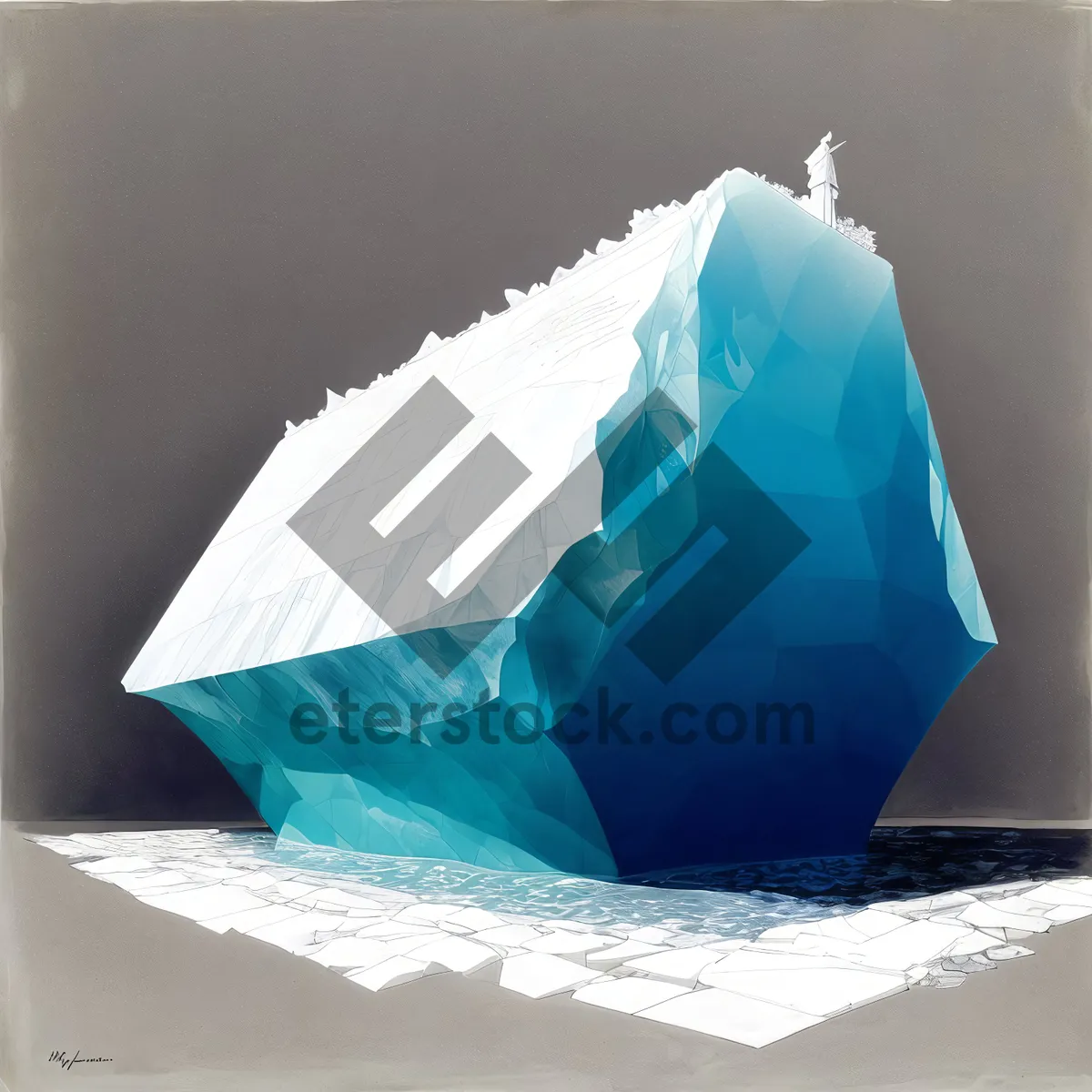 Picture of Cold Water Container with Umbrella: Frozen Iceberg and Plastic Bag