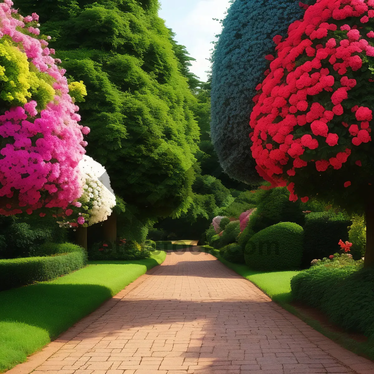 Picture of Pink Hydrangea Garden Bloom in Summer Park.