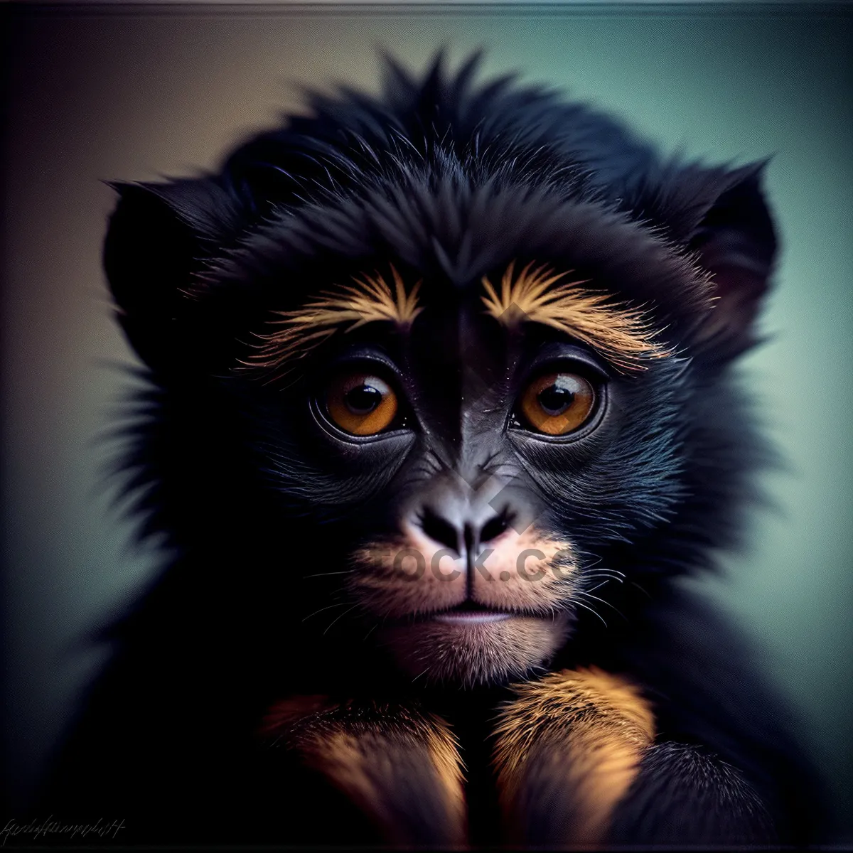 Picture of Curiosity-filled black monkey with fluffy fur and inquisitive eyes