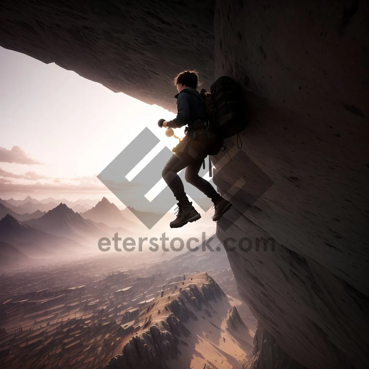 Picture of Adrenaline-Infused Mountain Jump: Man Soaring High over Dune