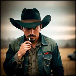 Smiling Cowboy Man in Military Uniform with Cowboy Hat