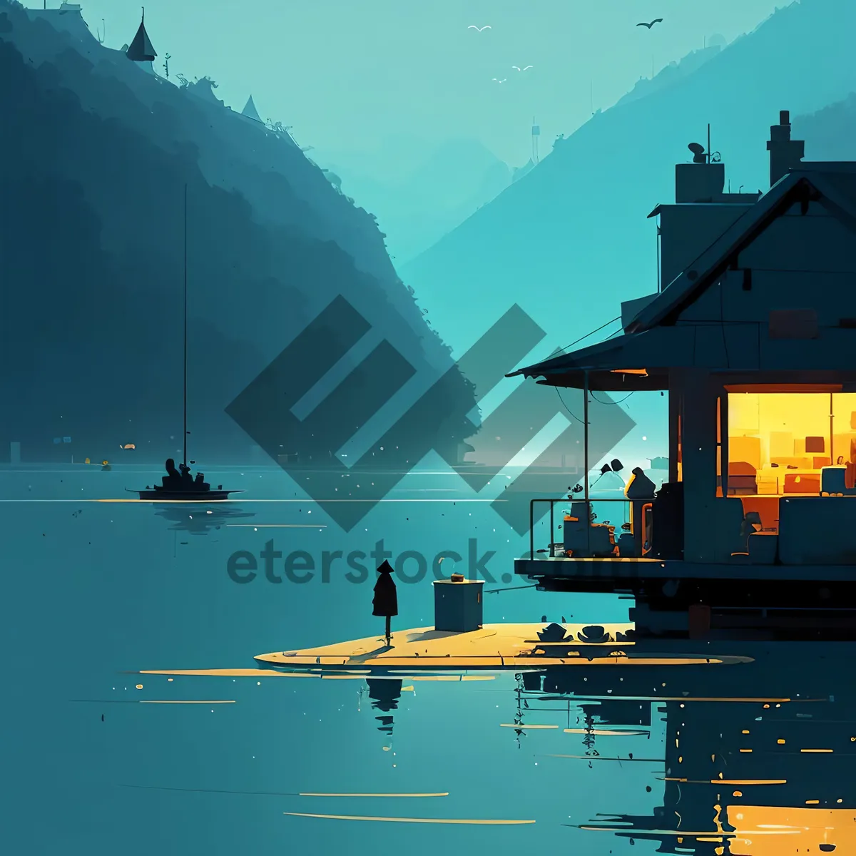 Picture of Coastal Serenity: A Vibrant Harbor Cityscape by the Ocean