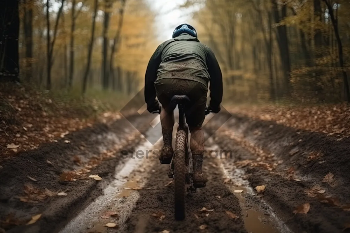 Picture of Man riding unicycle on mountain trail adventure.