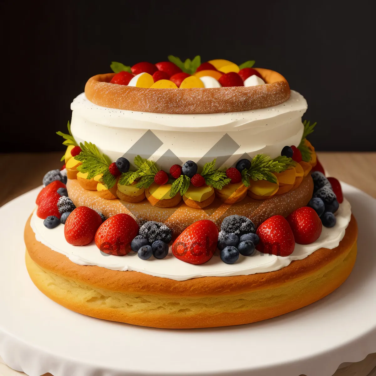 Picture of Delicious Strawberry Cream Cake on Plate
