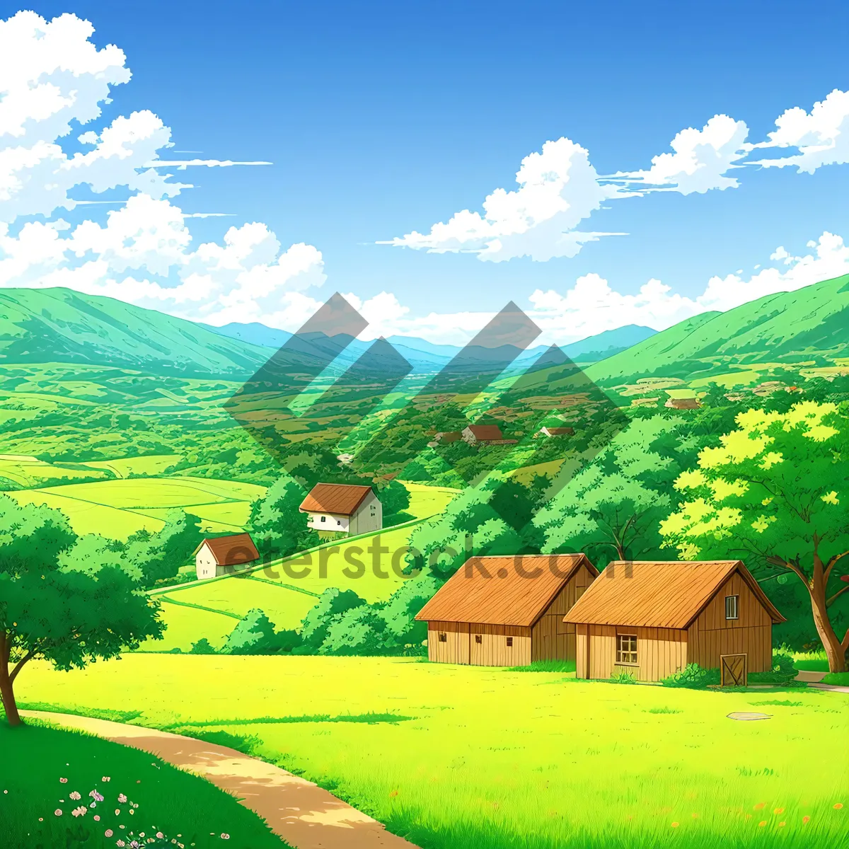 Picture of Serene Highland Landscape with Vast Meadow and Clear Sky