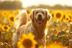 Cute Golden Retriever Puppy Sitting in Studio Portrait