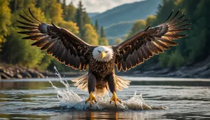 Wild Bald Eagle in Flight with Spread Wings in Wildlife