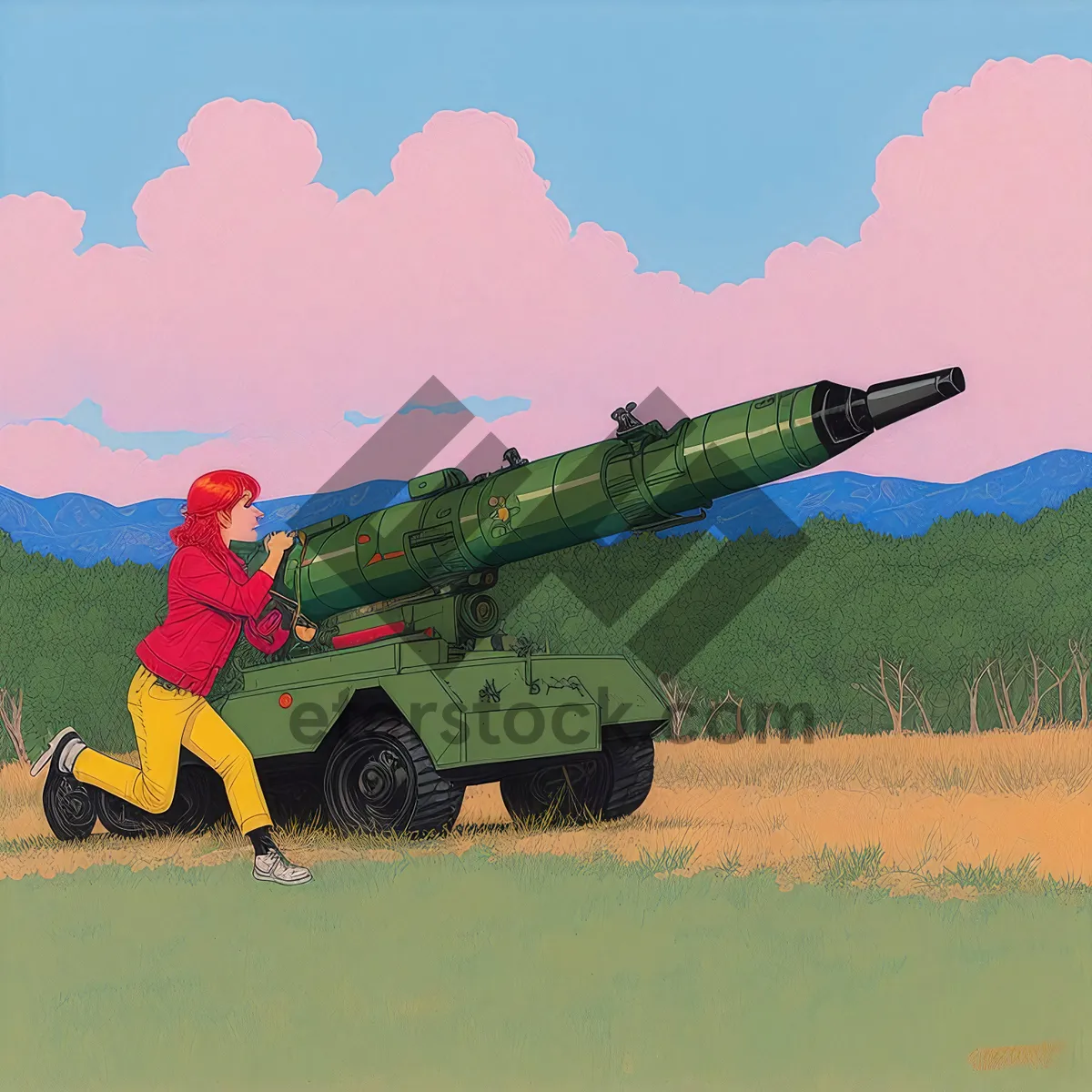Picture of Skyward Strike: Field Artillery Cannon in Summer Landscape