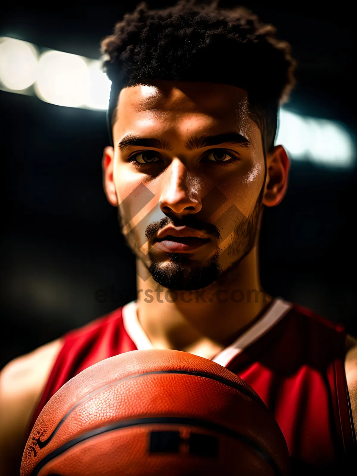 Picture of Handsome male athlete holding basketball equipment