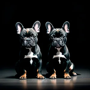Adorable black purebred bulldog puppy portrait.