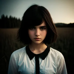 Pretty Smiling Brunette Lady with Attractive Fashion Style