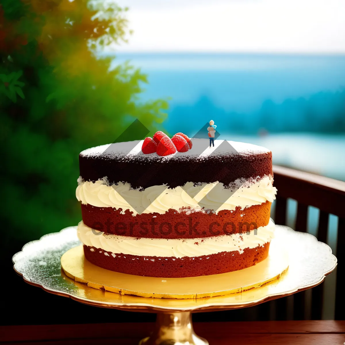 Picture of Gourmet chocolate cake with fresh fruits and cream