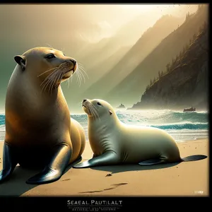 Playful Eared Seal Basking on Sandy Beach