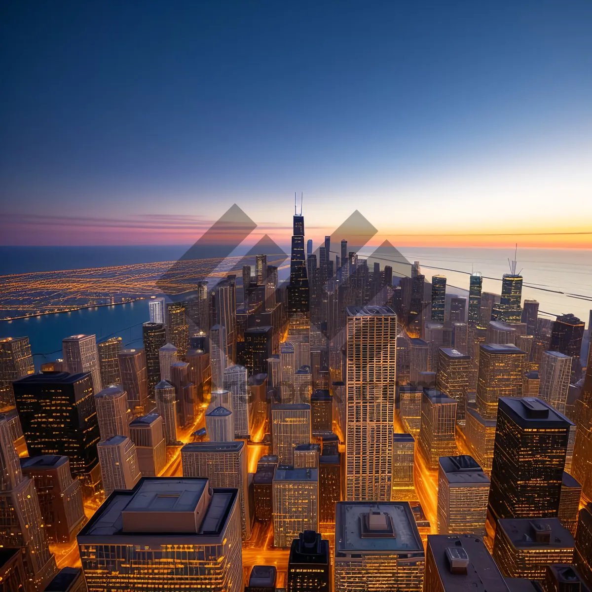 Picture of Cityscape at Sunset: Urban Skyscrapers in Financial District