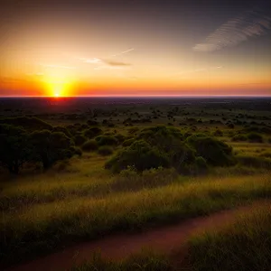 Golden Horizon: Majestic Sun Setting Over Rural Landscape