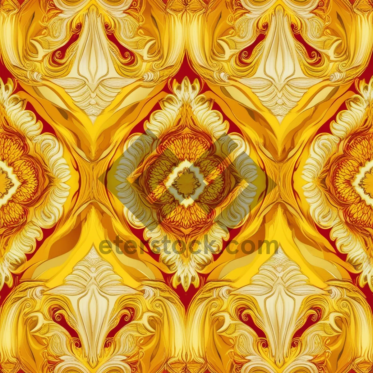 Picture of Golden Arabesque Tile Pattern Seamless Vintage Wallpaper