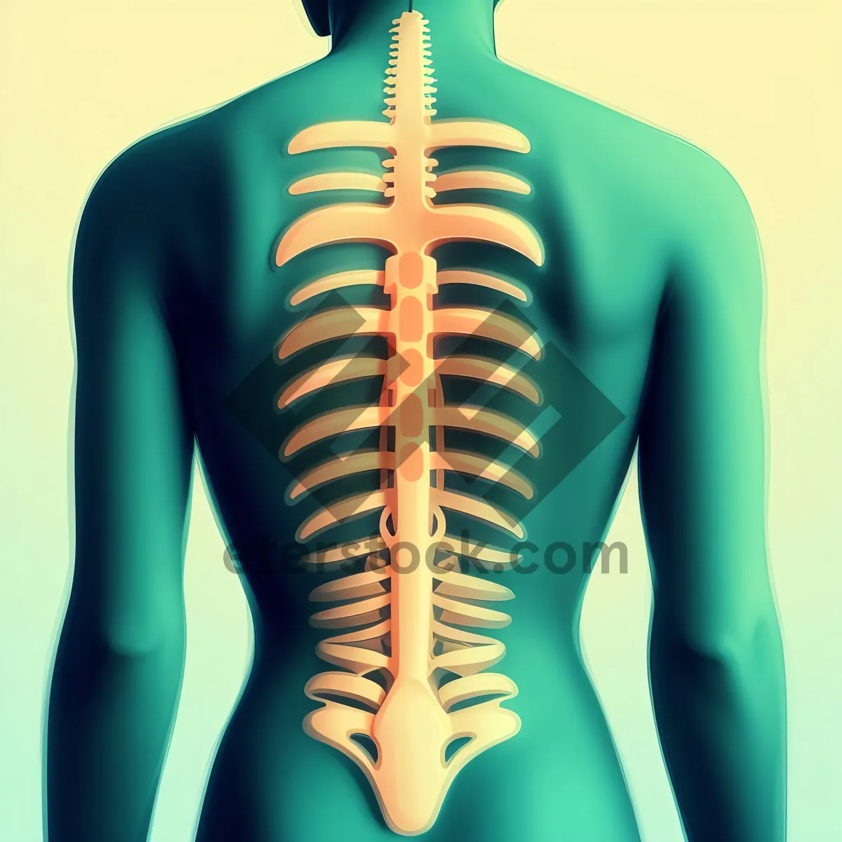 Picture of Anatomical Human Torso with Spinal Bones - Medical 3D Illustration