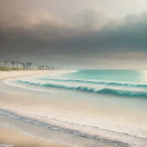 Turquoise Paradise: Tranquil Waves Kiss Sandy Shoreline