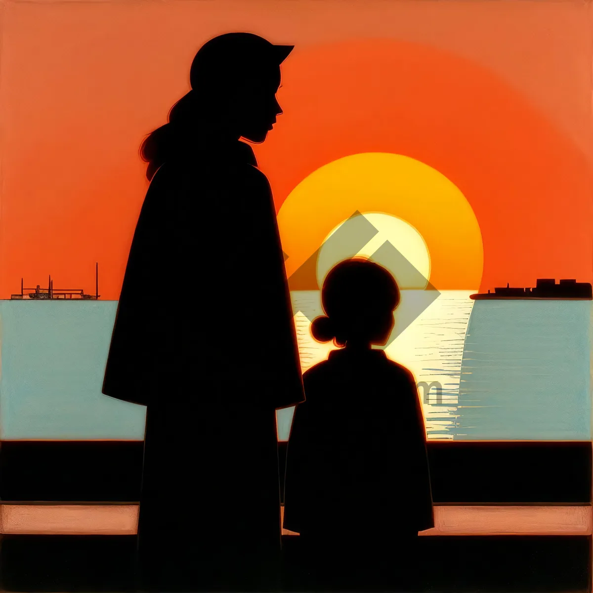 Picture of Silhouette of Newlywed Couple at Sunset