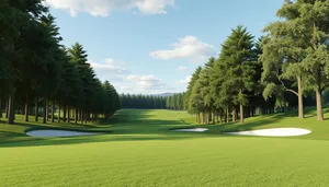 Summer Golf Course Landscape with Flag and Trees