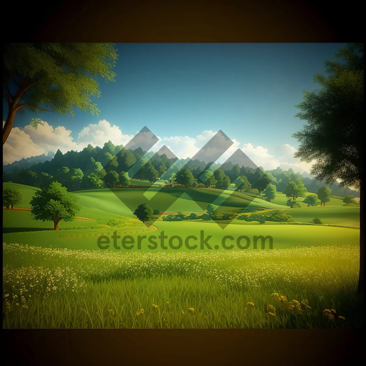 Picture of Idyllic Spring Landscape with Rapeseed Fields and Clear Sky