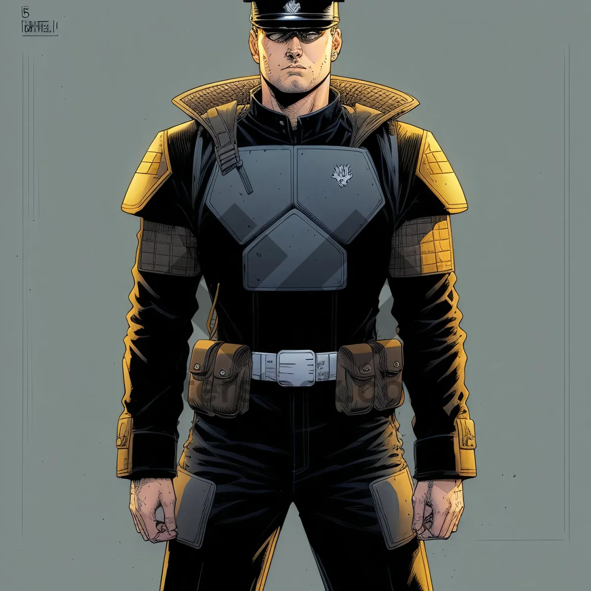 Picture of Protective worker in bulletproof vest and helmet