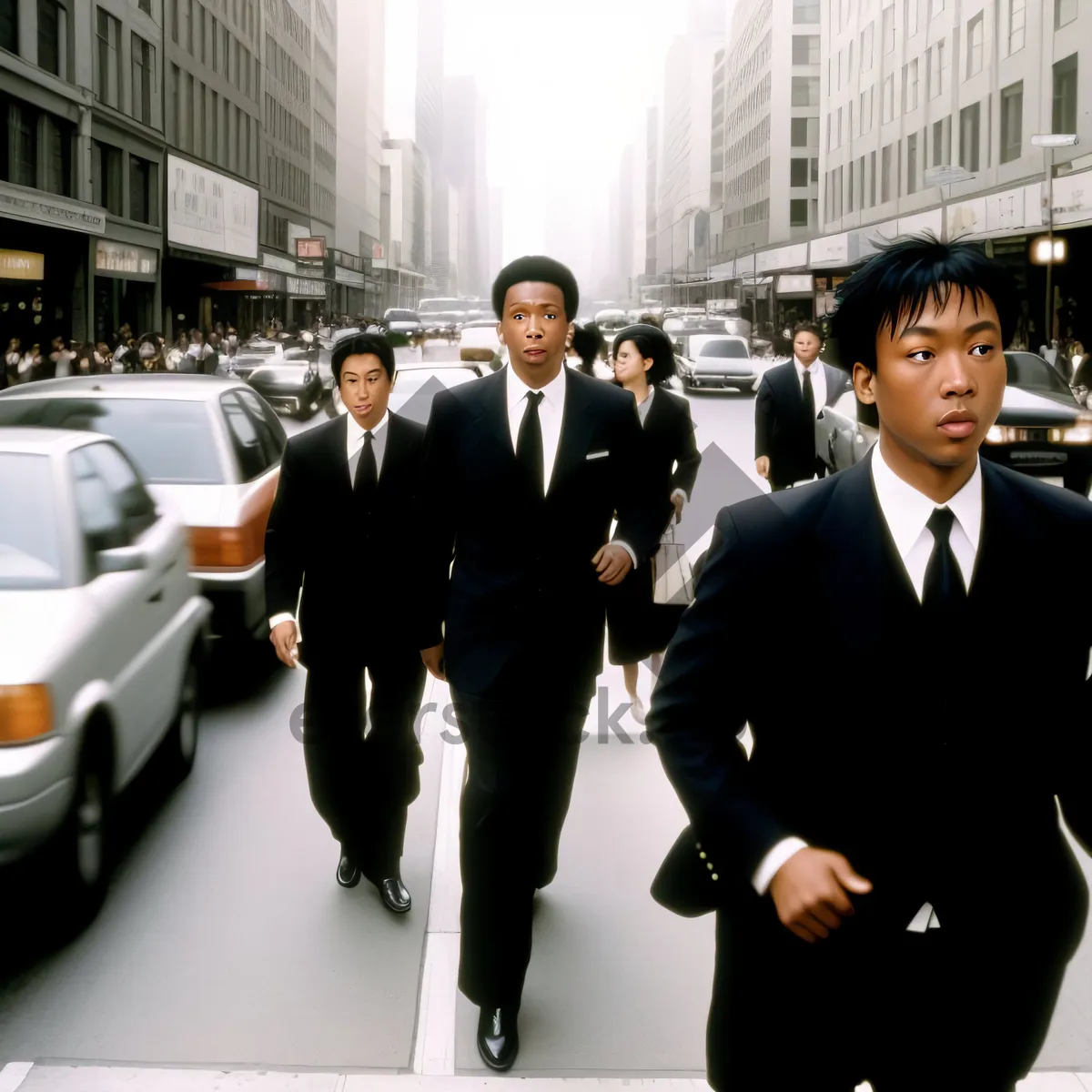 Picture of Diverse group of business professionals standing by limousine.