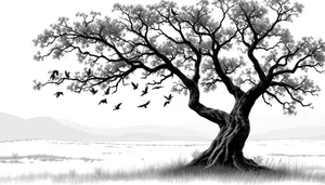 Silhouette of Oak Tree against Sky in Forest