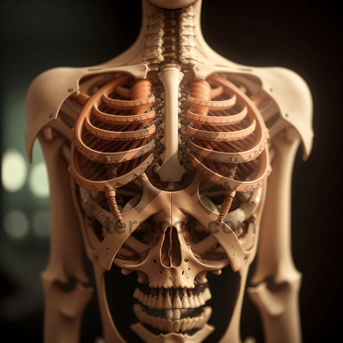 Picture of Transparent 3D Skeleton Anatomy Image Showing Spinal Health