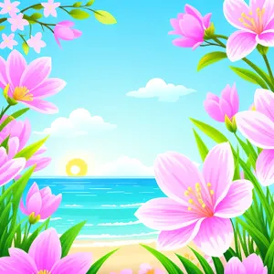 Colorful Floral Design with Pink Tulips and Leaf