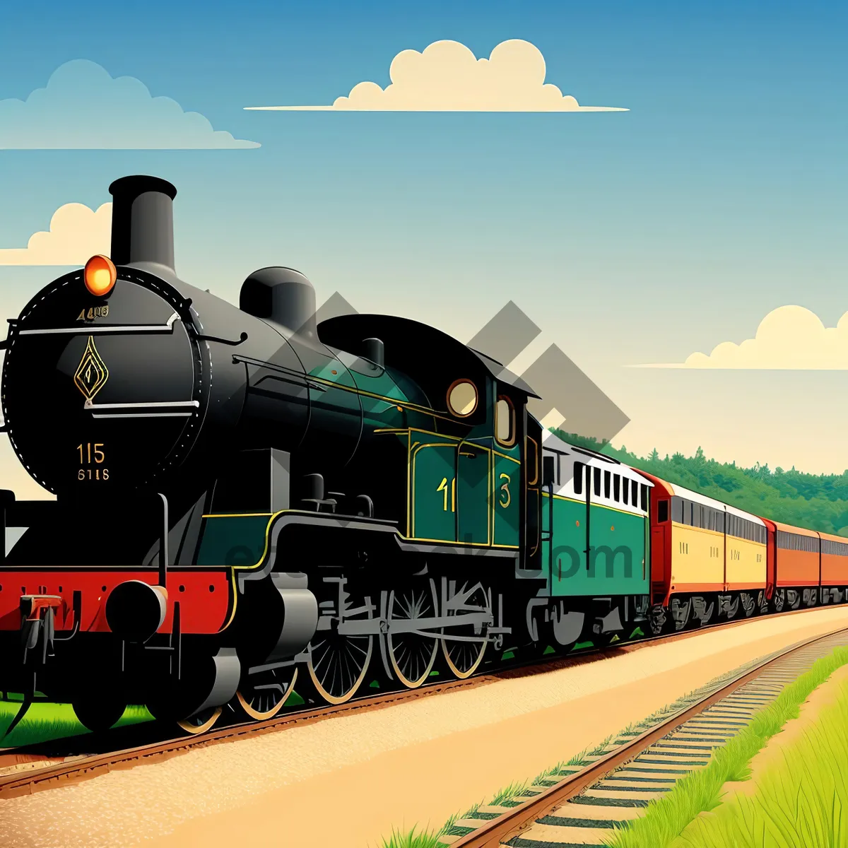 Picture of Vintage Steam Locomotive Chugging Along Railway Tracks