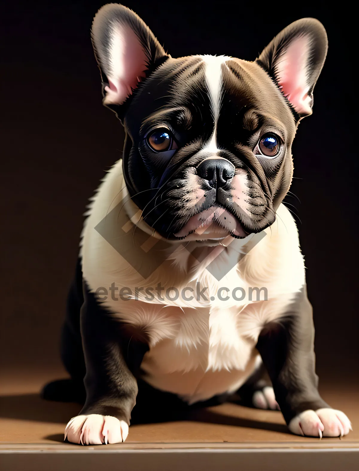 Picture of Cute Wrinkled Bulldog Puppy Sitting