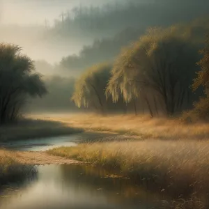 Serene Sunrise Over Countryside Landscape