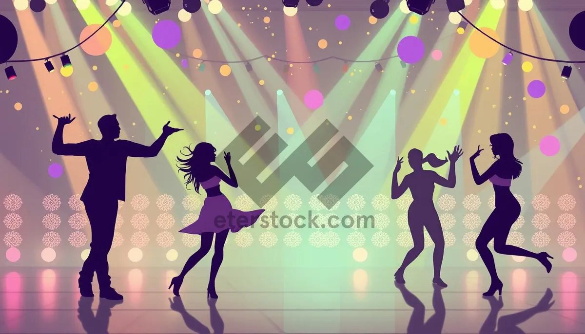 Picture of Happy people dancing at a party with confetti.