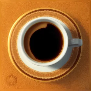 Hot Coffee in Black Cup on Saucer with Speaker