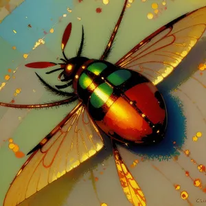 Insect under colorful parasol with butterfly