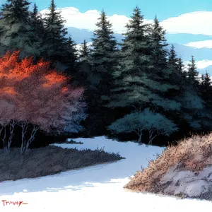 Snowy Pine Branch in Frozen Park