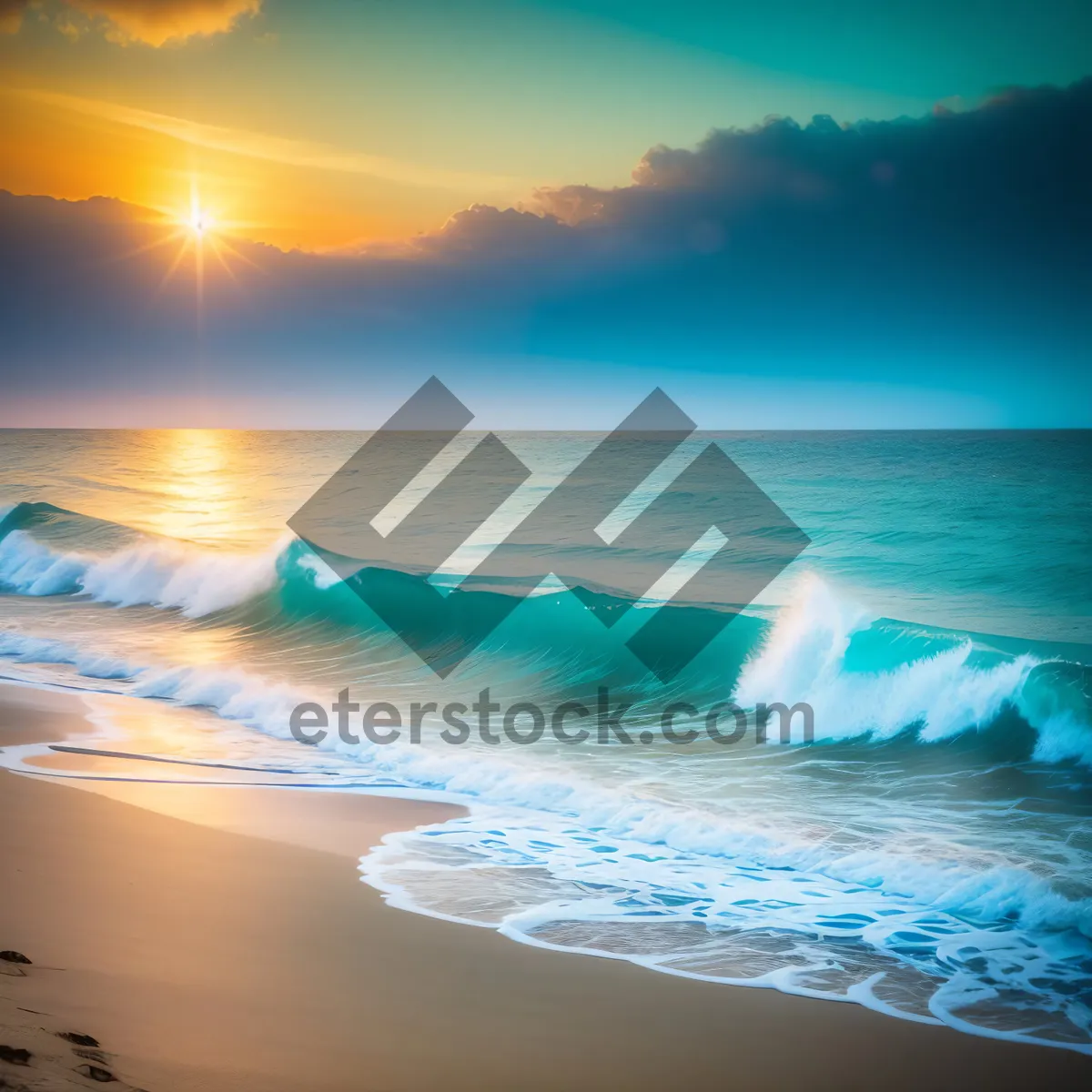 Picture of Sunset Serenity: Tranquil Beachscape with Turquoise Waves