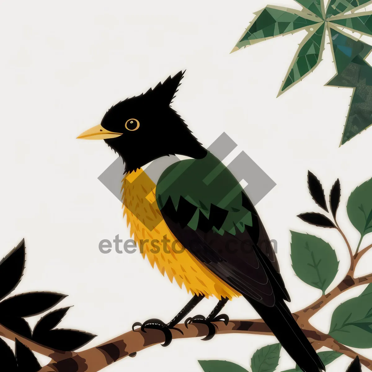 Picture of Yellow-winged bird perched on tree branch