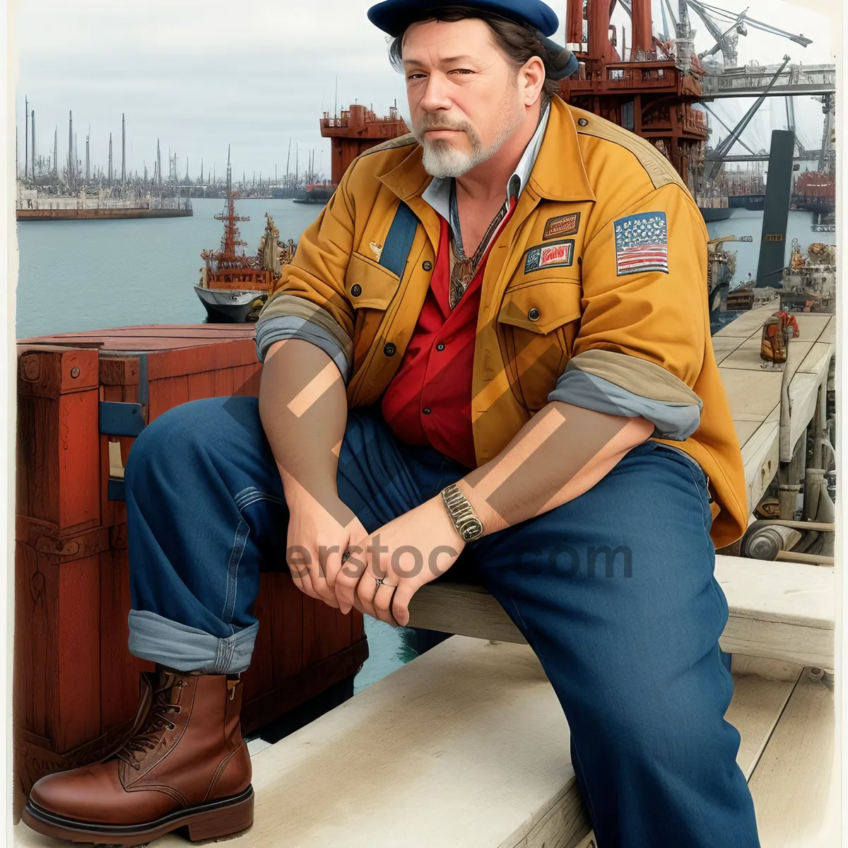 Picture of Smiling Oriental Male Tourist in Professional Hat