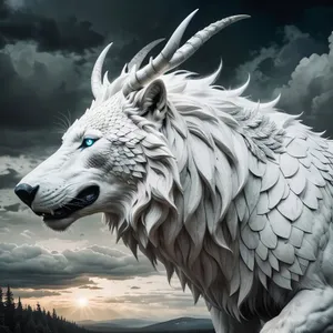 White wolf head close up portrait wildlife animal.