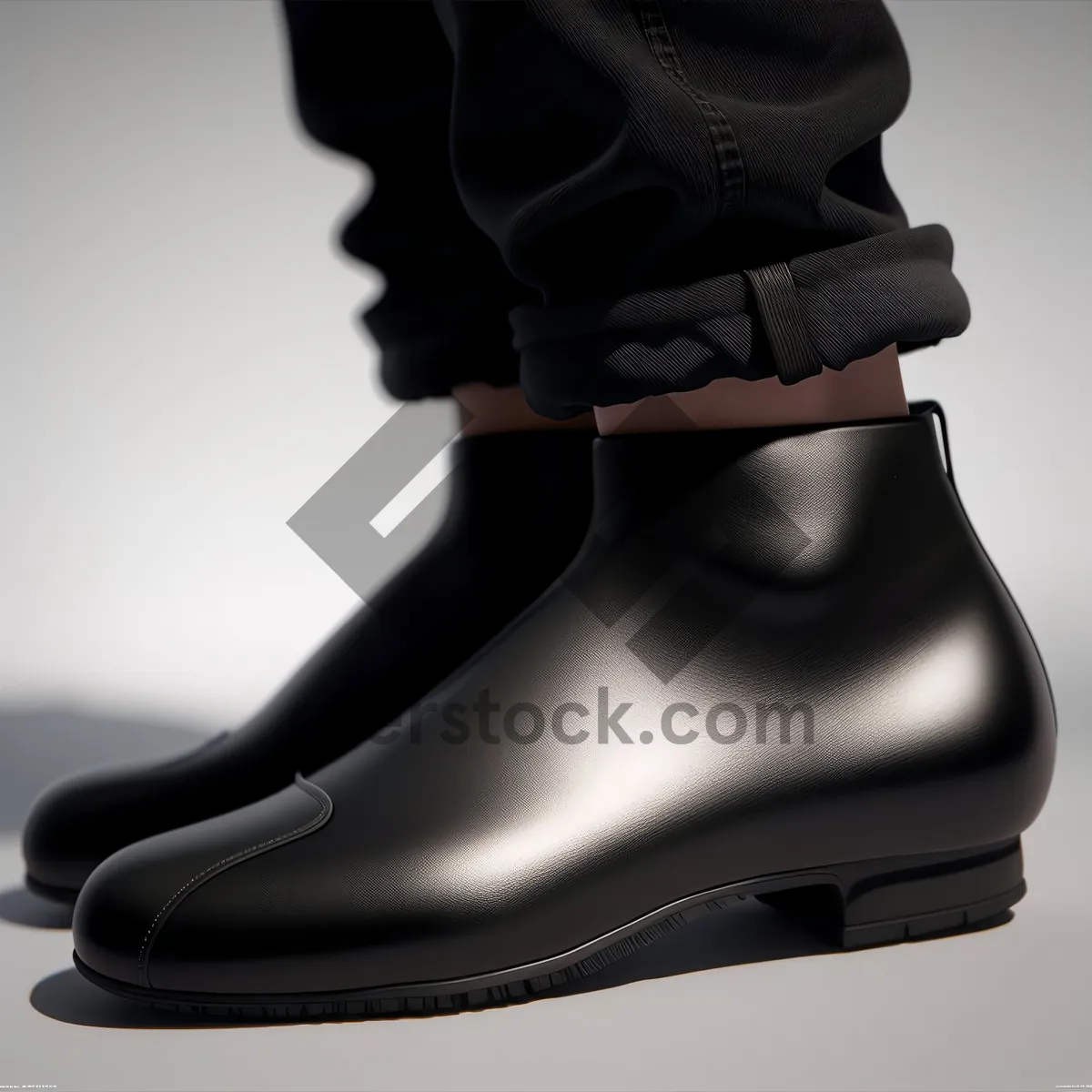 Picture of Shiny Black Leather Lace-Up Boots for Men