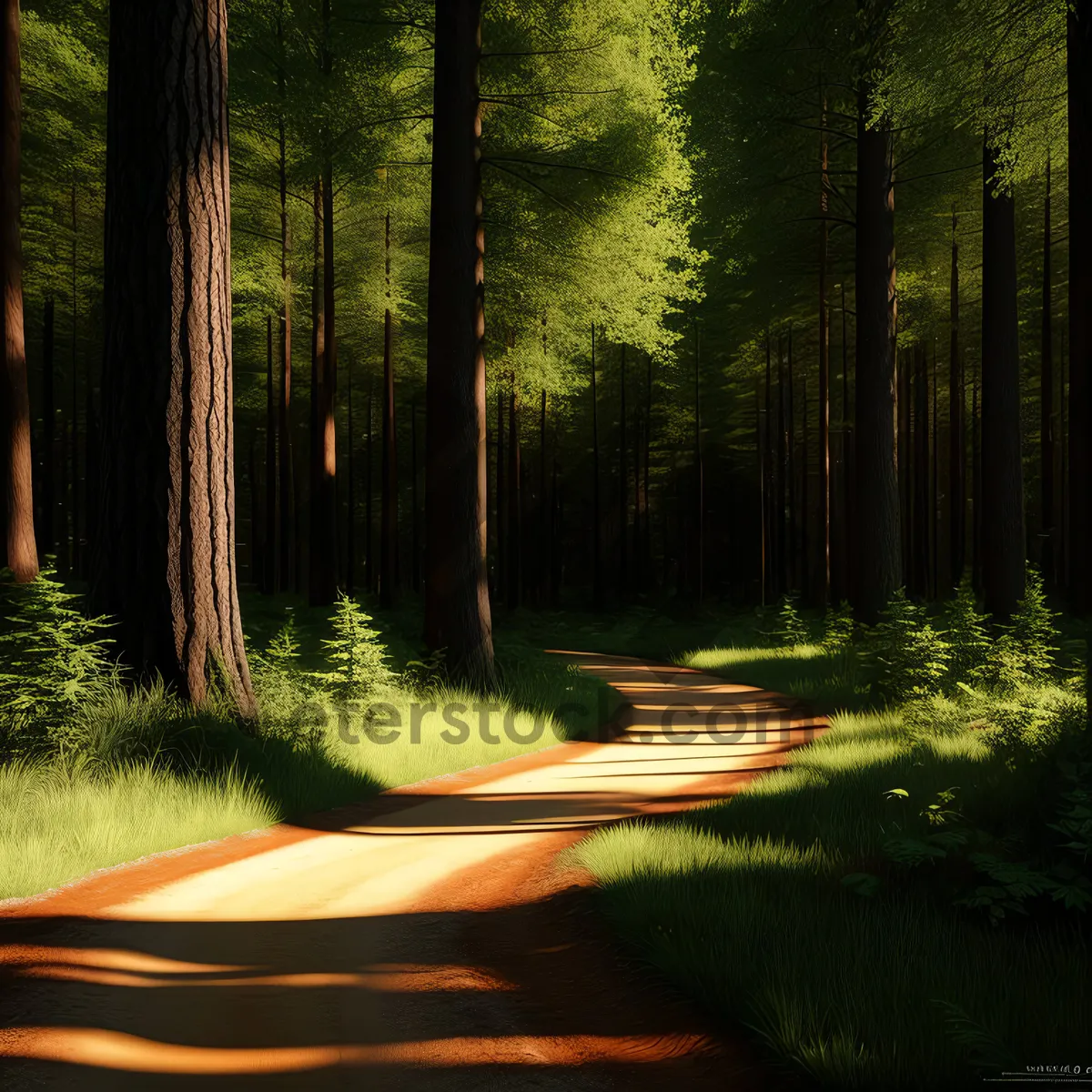 Picture of Serene Path through Sunlit Autumn Forest.