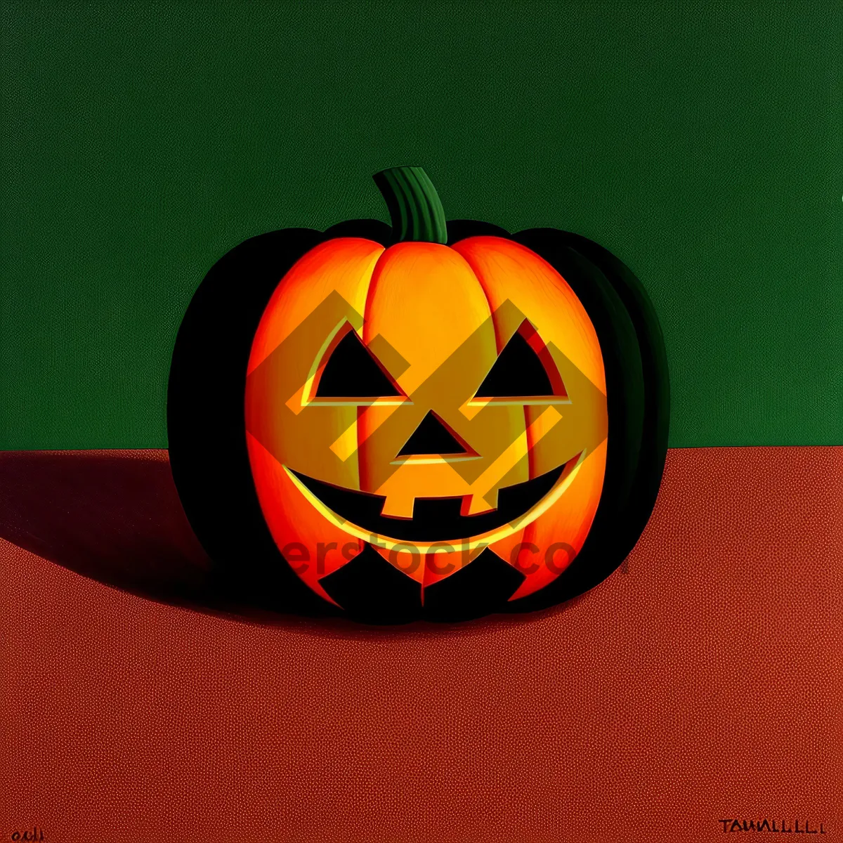 Picture of Spooky Pumpkin Jack-o'-lantern Illuminated in Fall