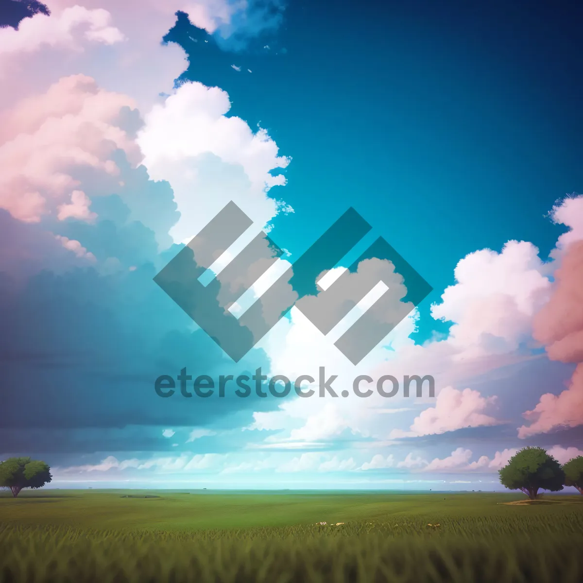 Picture of Sunlit Clouds over Rural Meadow