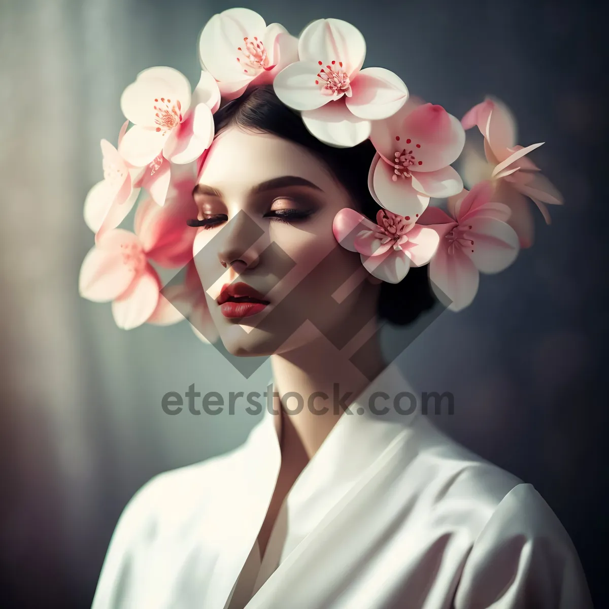 Picture of Radiant Beauty: Skin Care Portrait with Gladiolus Flower