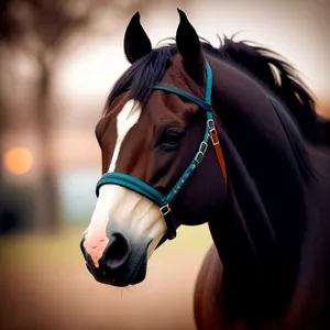 Brown Thoroughbred Stallion in Equestrian Bridle