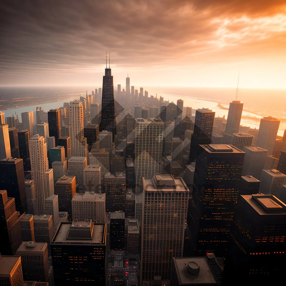 Picture of Urban Twilight: Majestic Skyscrapers Illuminate Cityscape