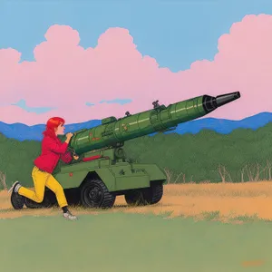 Skyward Strike: Field Artillery Cannon in Summer Landscape